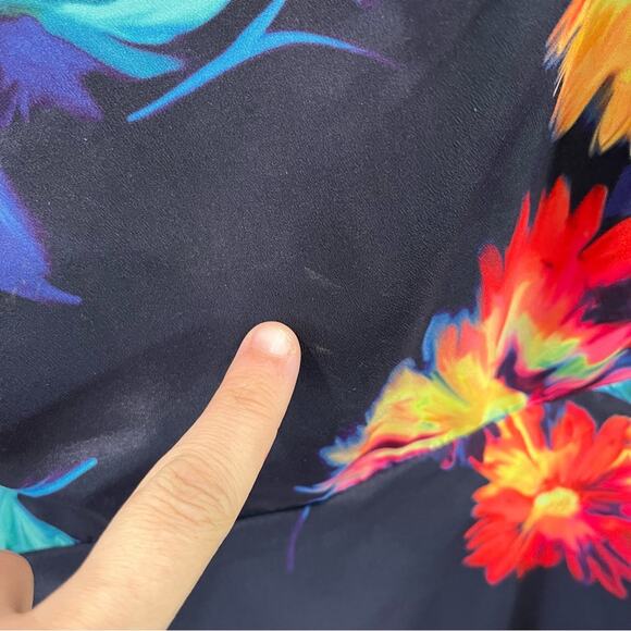 Betsey Johnson Navy Floral Fit & Flare Aline Dress Open Back - Picture 5 of 12